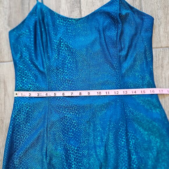 Vintage Jessica McClintock Gunne Sax Slip Dress Womens 13/14 Blue Snake Midi - Picture 4 of 15